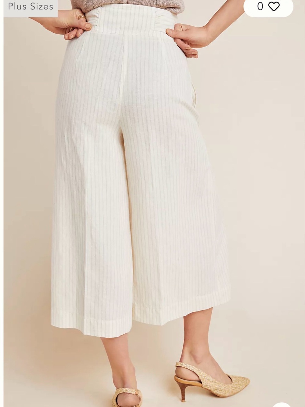 Anthropologie Cream Striped Linen Blend Wide-Leg Belted Pants Culottes Size 0 - Picture 4 of 11